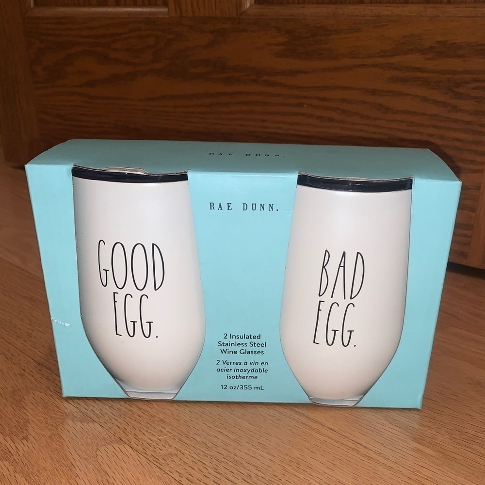 RAE DUNN good egg bad egg wine tumblers